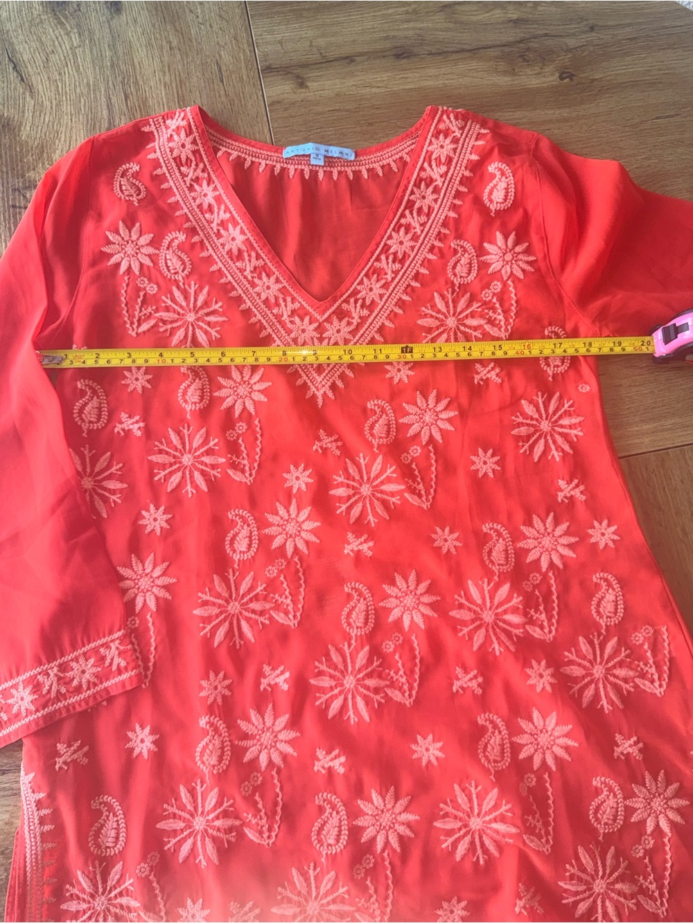 Bright Orange Embroidered V-Neck coverup Top by Antonio Melani - Picture 6 of 9